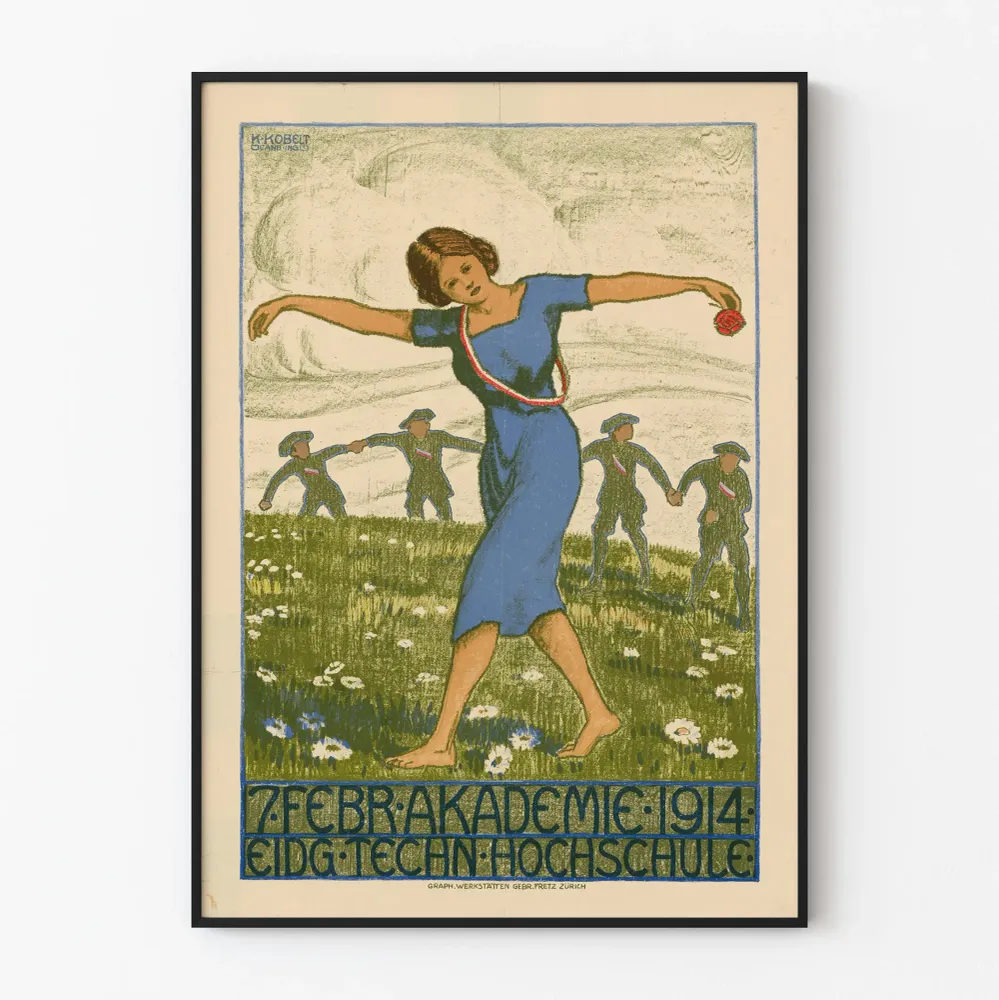 Vintagejuliste vuodelta 1914 Akademie Eidgenössische Hochschule Suisse