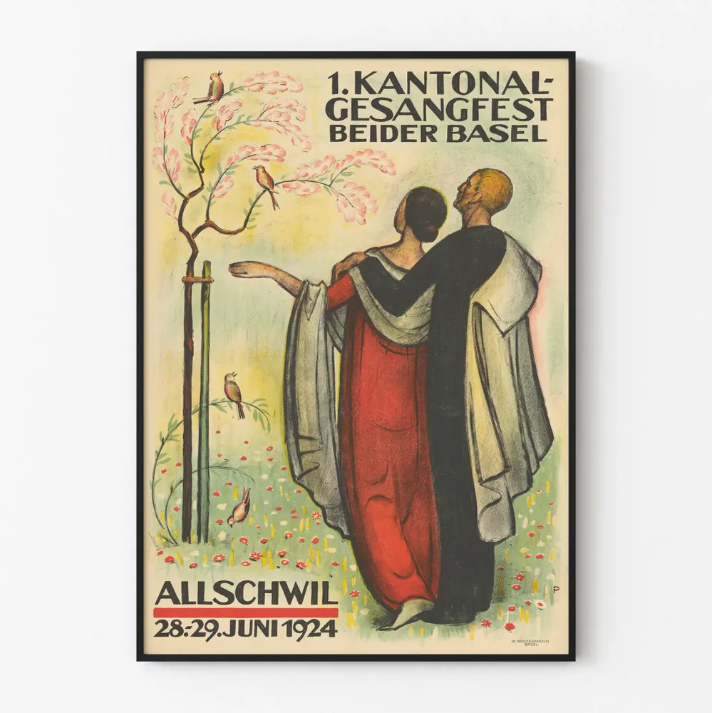 Vintagejuliste vuodelta 1924 Laulukilpailu ensimmäisen piirikunnan Basel-Landschaft Allschwil