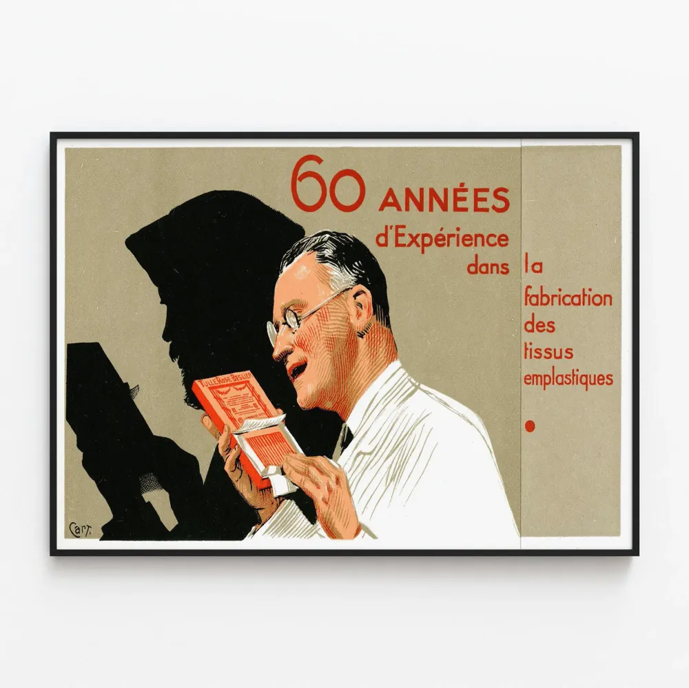Vintagejuliste 60 vuoden kokemuksella tekstiilien valmistuksesta emplastisista