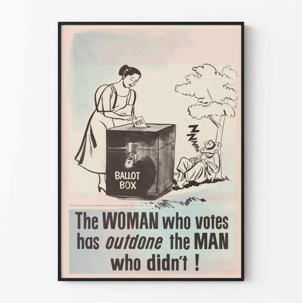 Vintagejuliste ' Woman Who Votes' yhteiskunnalliseen seinäkoristukseen