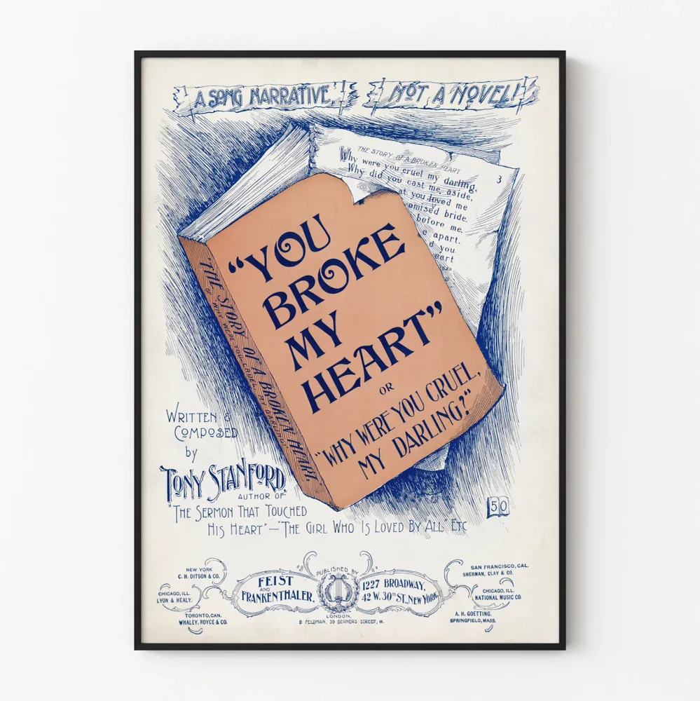 Vintagejuliste 'You Broke My Heart' - Retroseinäkoriste