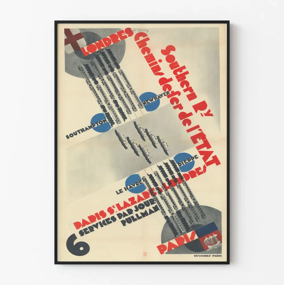 Vintagejuna Pariisi-Lontoo Southern Railway juliste seinäkoriste