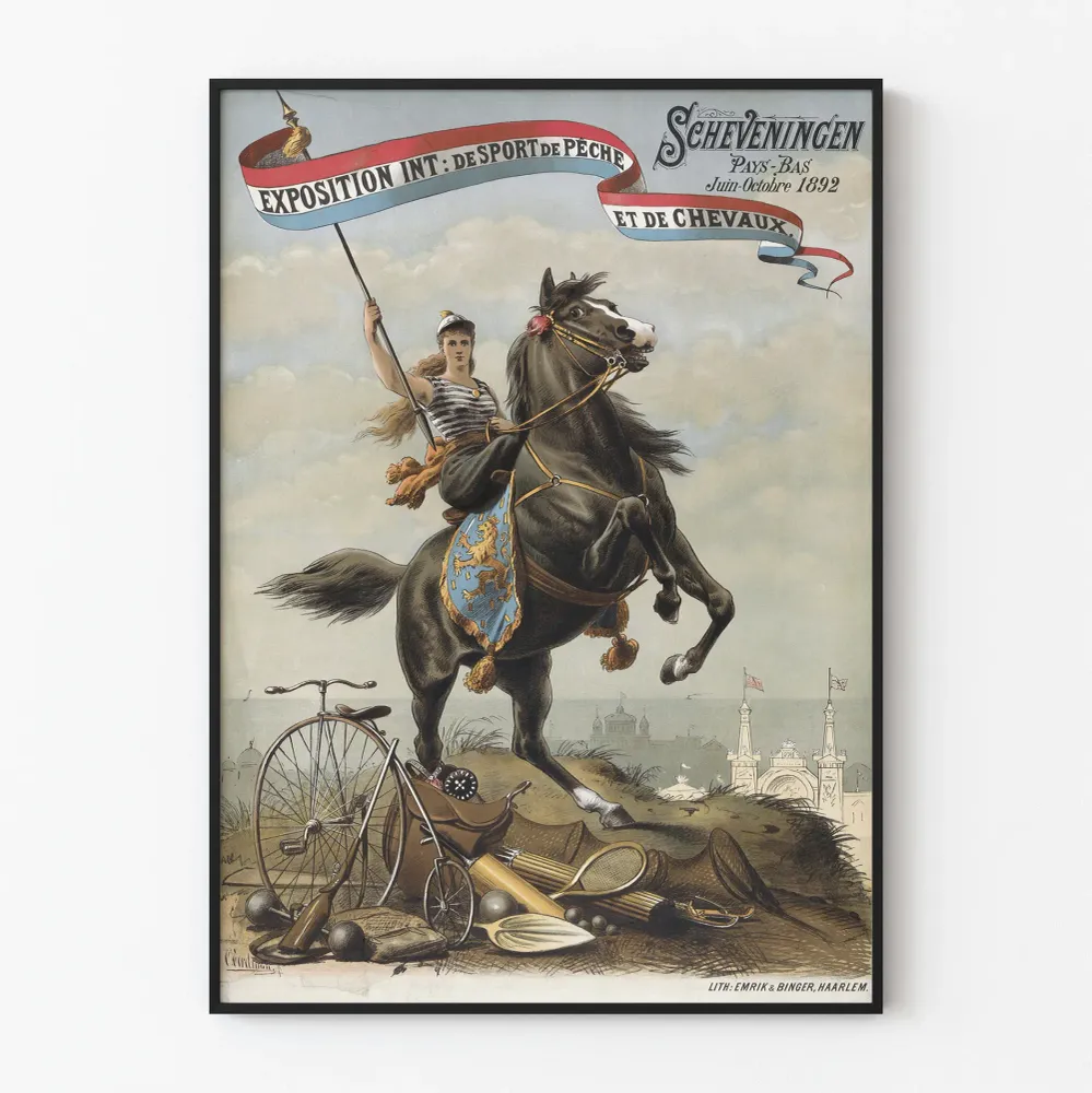 Vintagekalastuksen ja hevosten näyttelyn juliste 1892