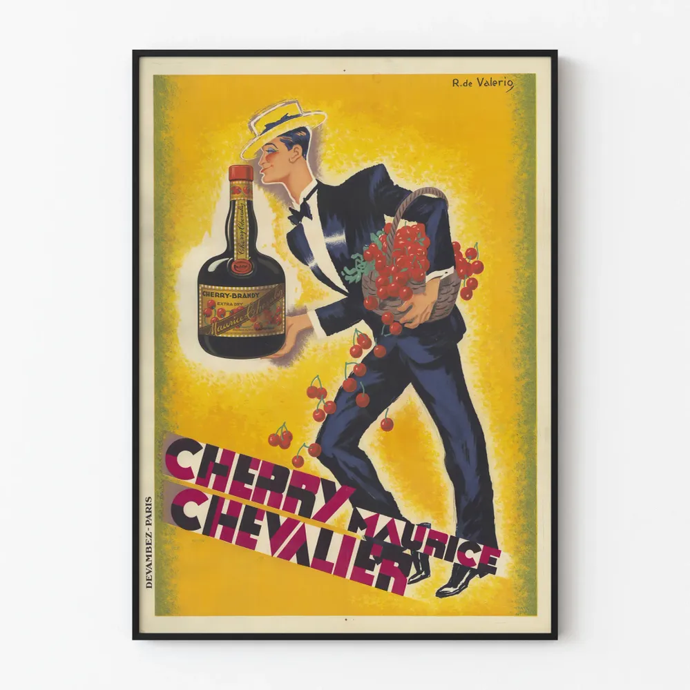 Vintage-kirjaillu Cherry Maurice Chevalier - Retro-seinäkoriste