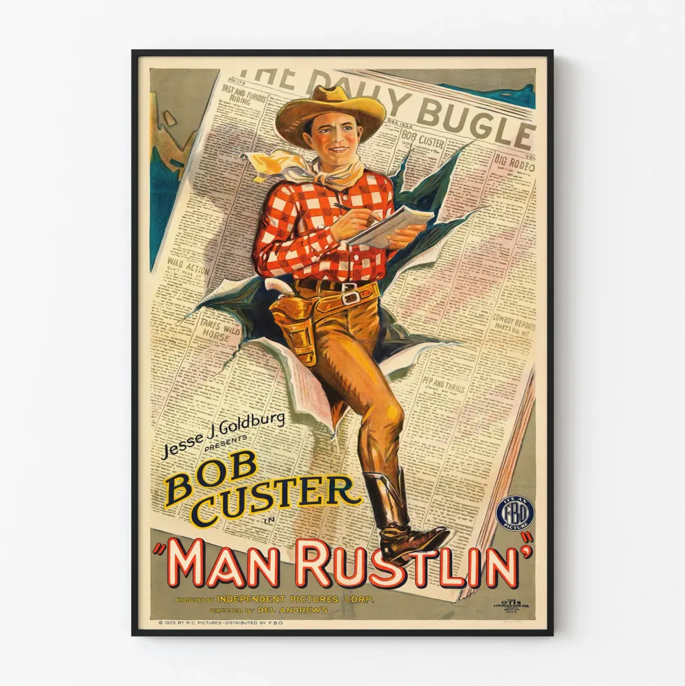 Vintage-luonnos Western Bob Custer -mies Rustling