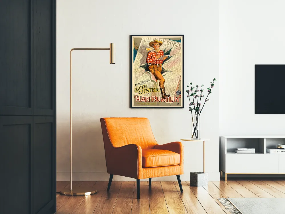 Vintage-luonnos Western Bob Custer -mies Rustling