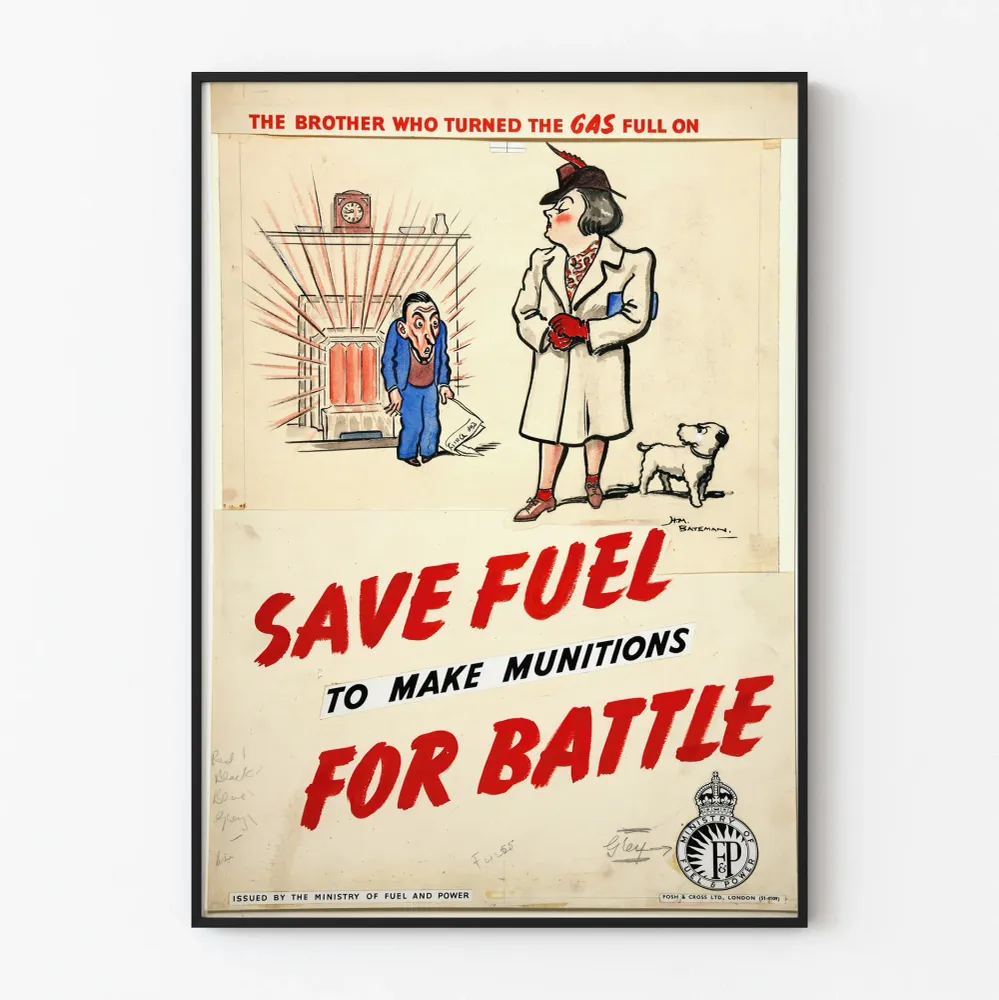 Vintagemainen juliste polttoaineen säästämisen tietoisuuden lisäämiseksi