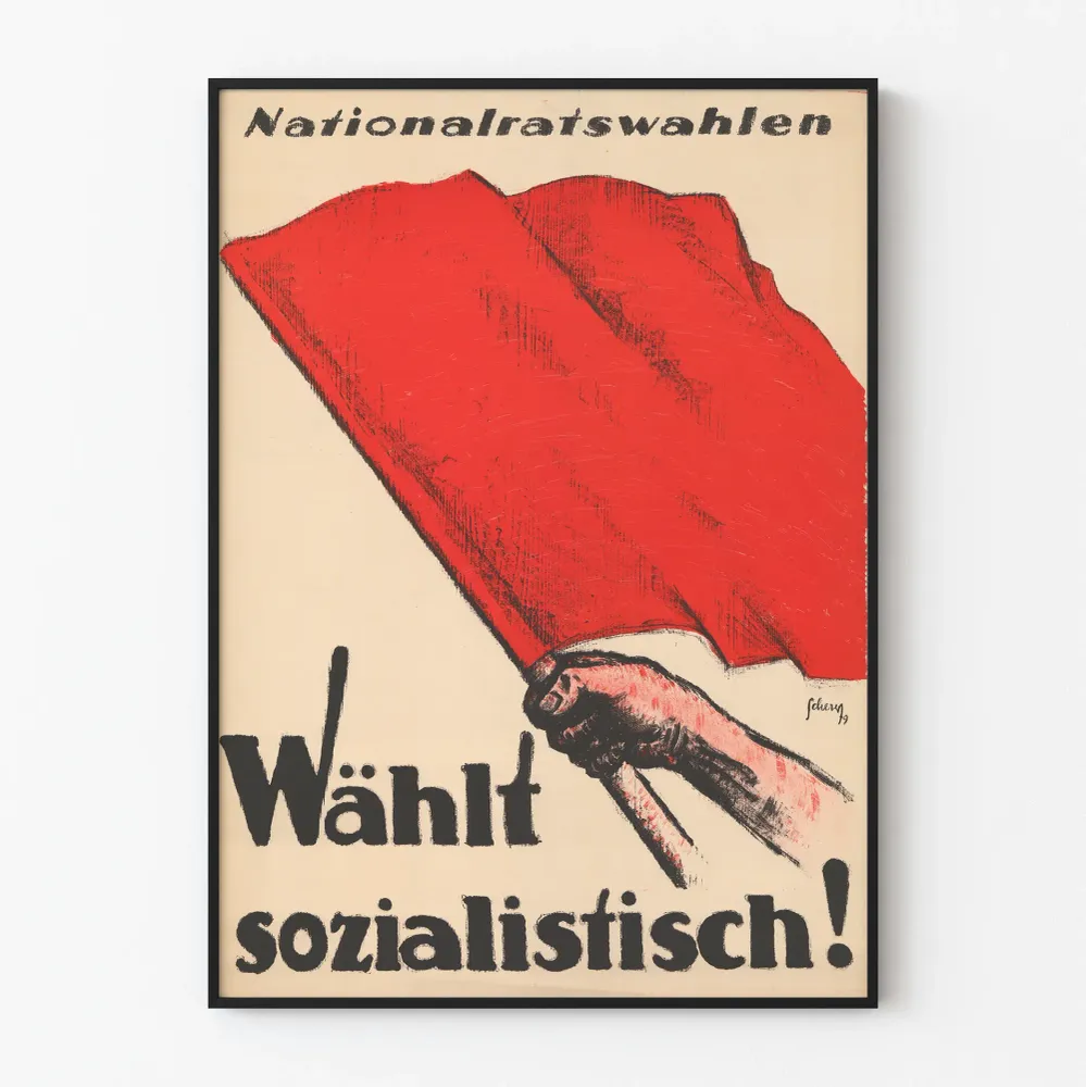 Vintagemainen punainen juliste sosialismin vaaleihin