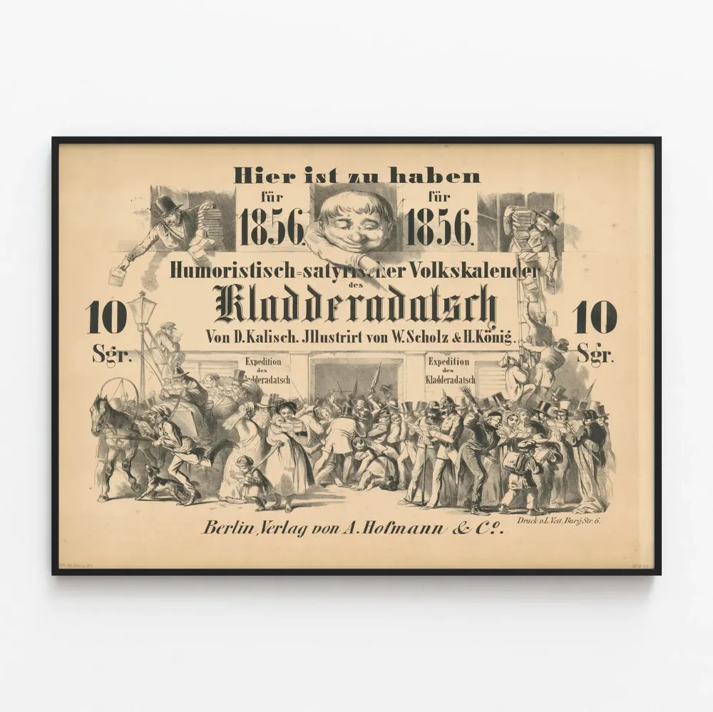 Vintagemainen satiirinen juliste Kladdderadatsch 1856