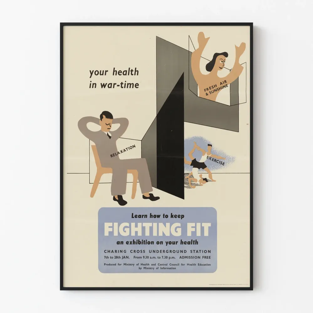 Vintagemainen terveysjuliste sodan aikana - Fighting Fit