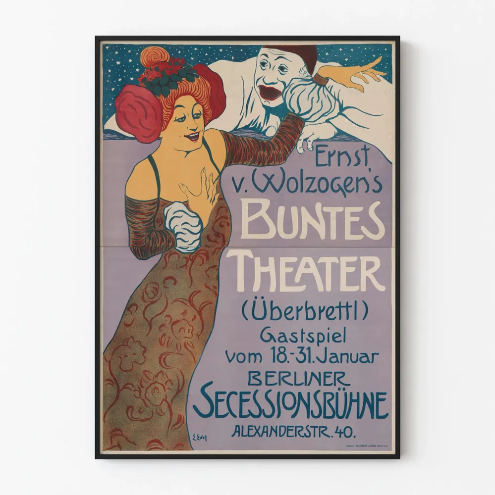 Vintagemainen värikäs teatterijuliste Ernst von Wolzogen