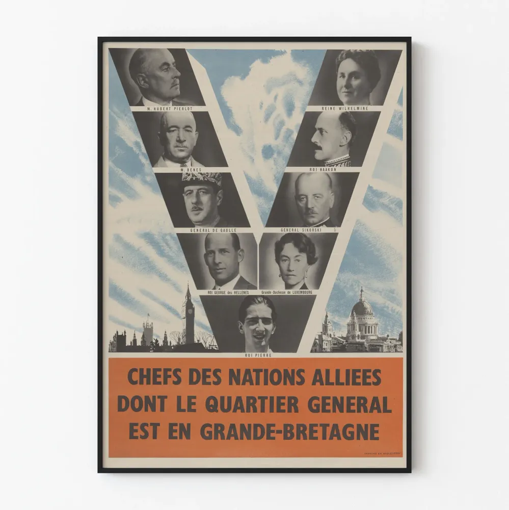 Vintagemainokset liittoutuneiden kansojen johtajista Iso-Britanniassa