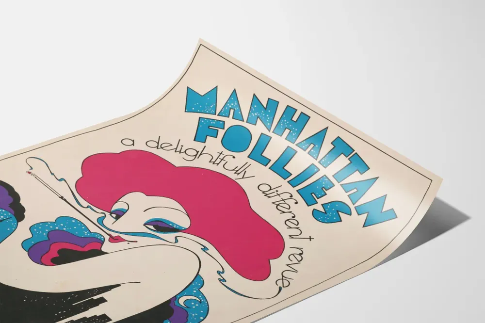 Vintagemainos Manhattan Follies, värikäs taiteellinen revue