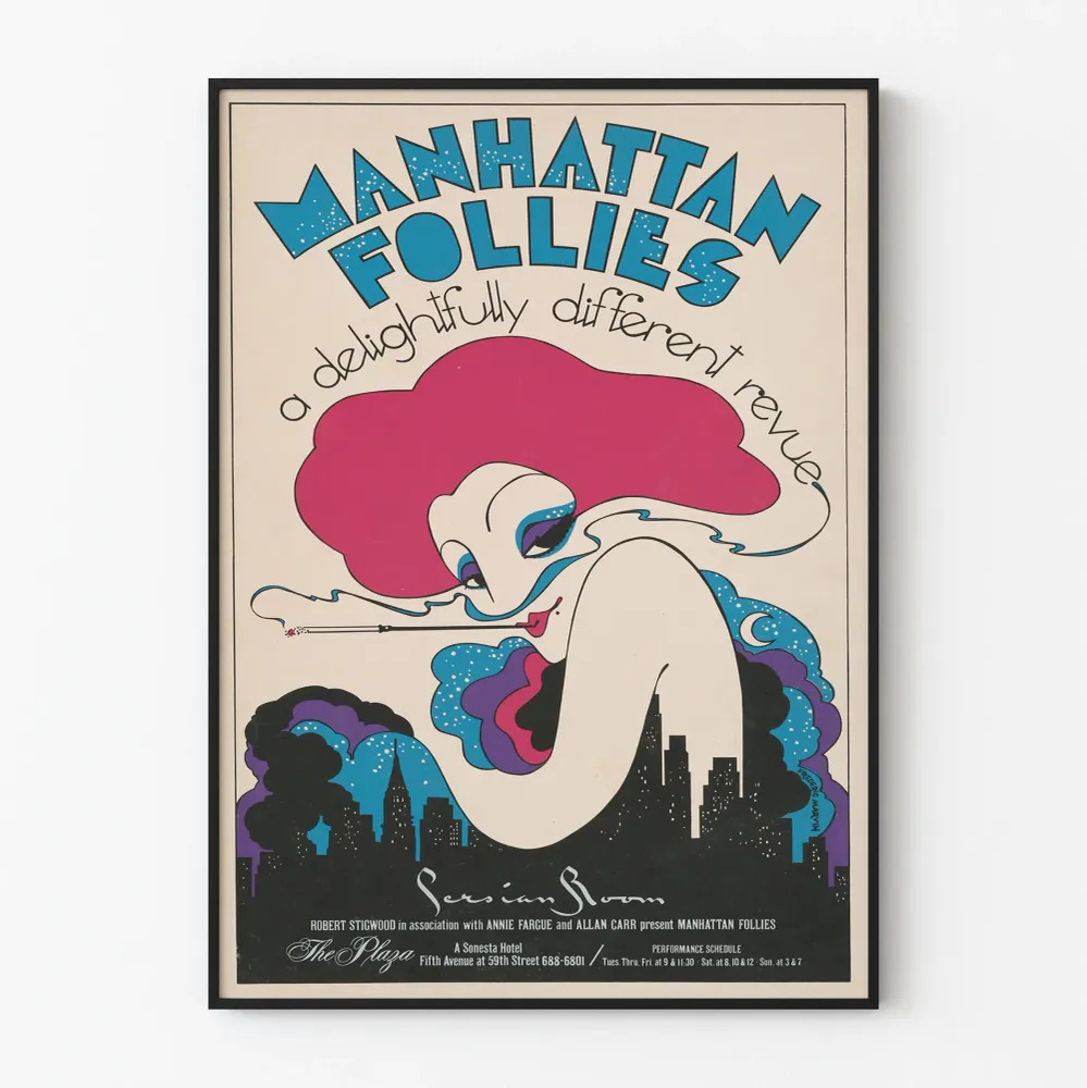 Vintagemainos Manhattan Follies, värikäs taiteellinen revue