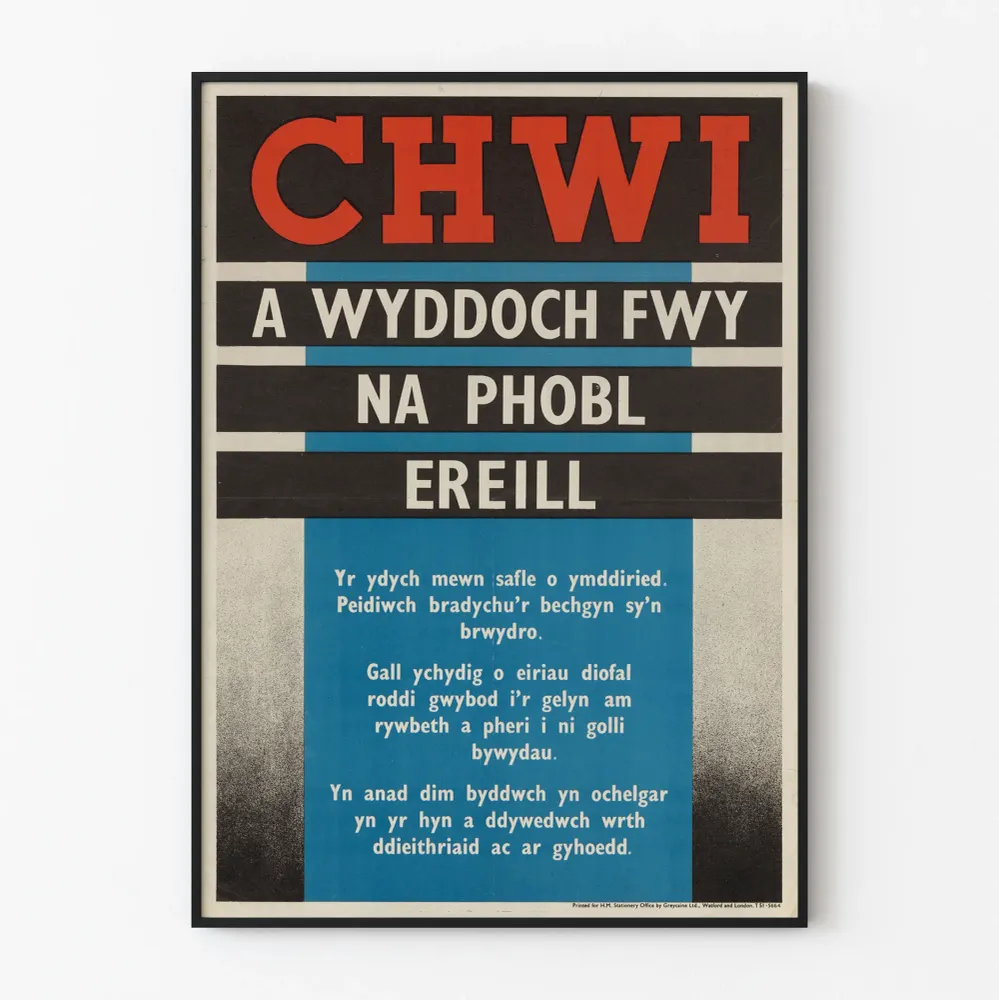 Vintagemainosjuliste walesin kielellä