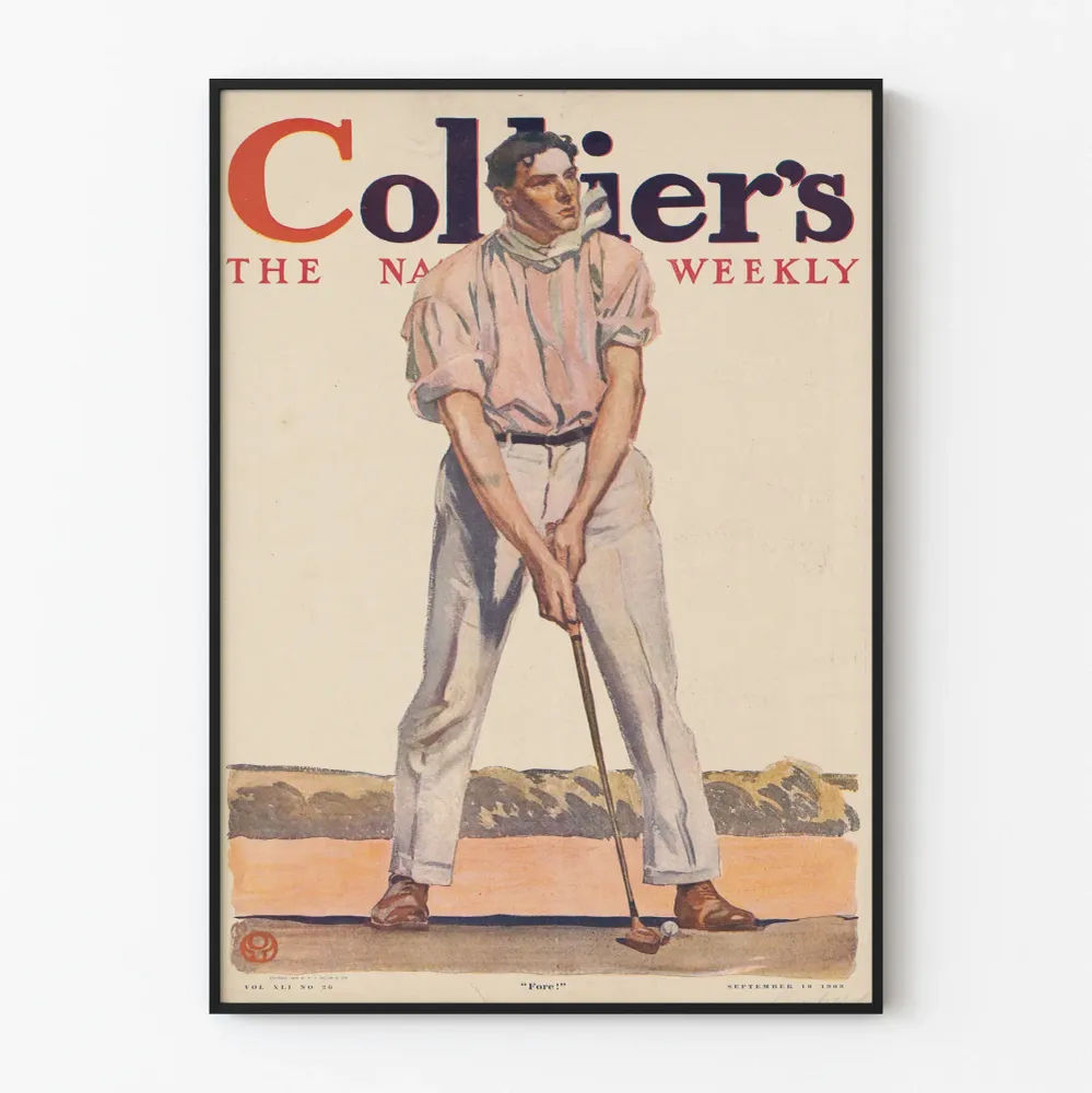 Vintage-mies golfia pelaamassa - Urheilullinen seinäkoriste Juliste