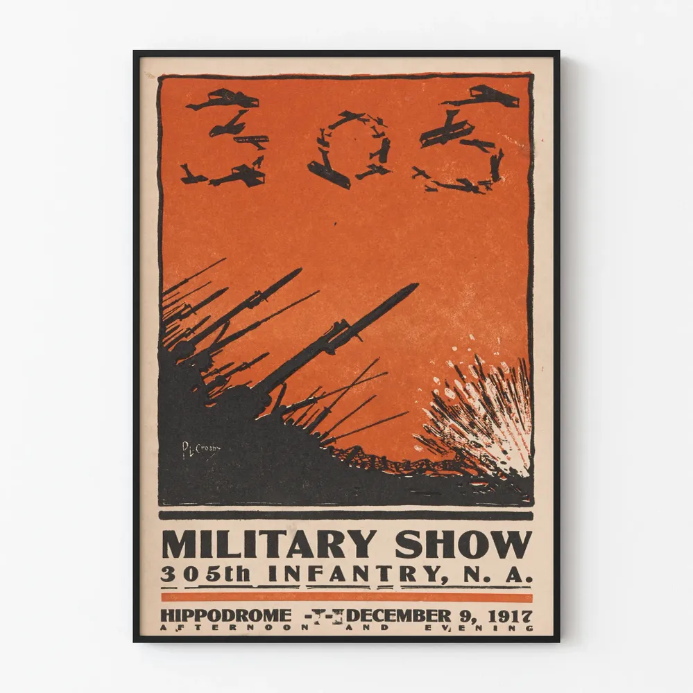 Vintagemilitaarinen juliste 305. jalkaväkirykmentin sotinäytös 1917