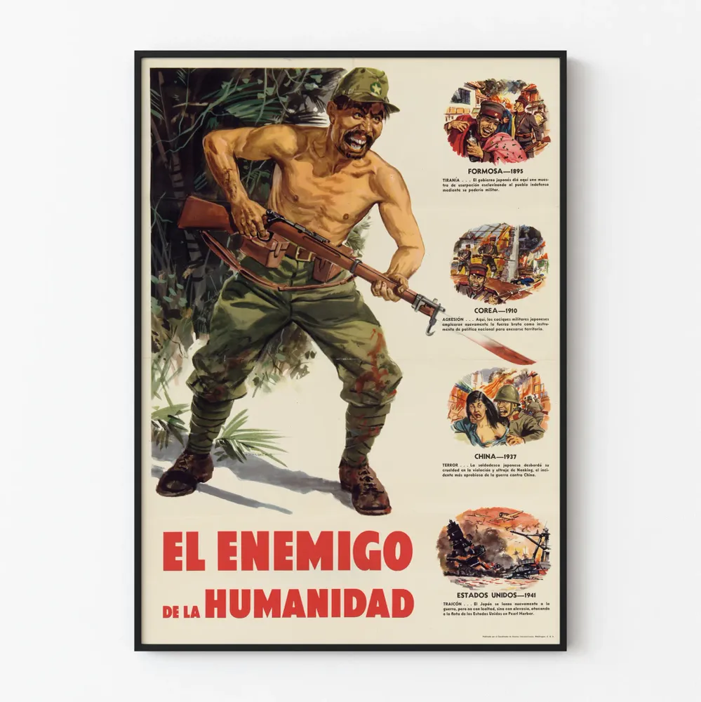 Vintagemilitaarinen propagandajuliste „El Enemigo de la Humanidad”
