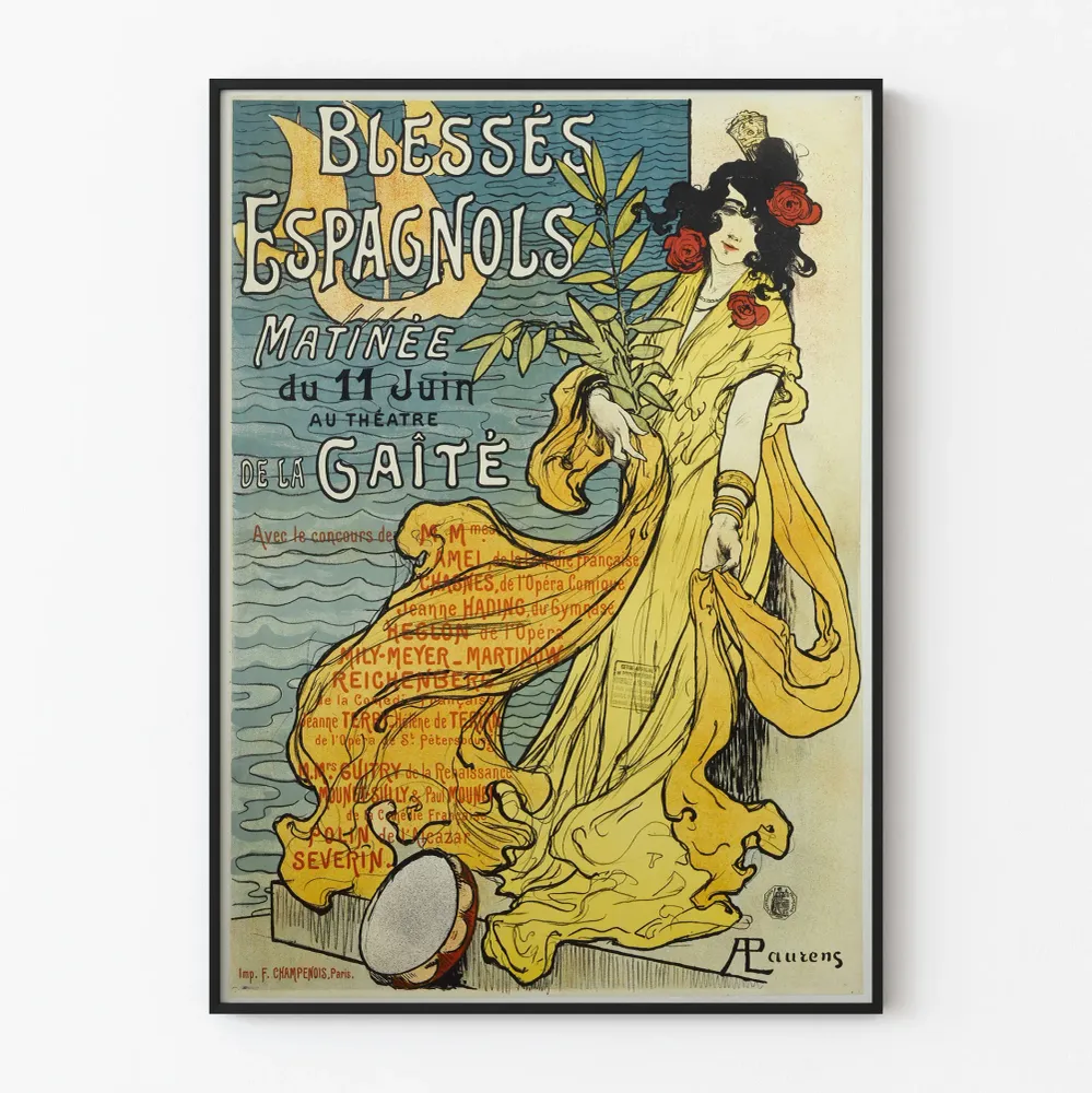 Vintagemäinen koristejuliste Espanjalaiset haavoittuneet - Théâtre de la Gaîté