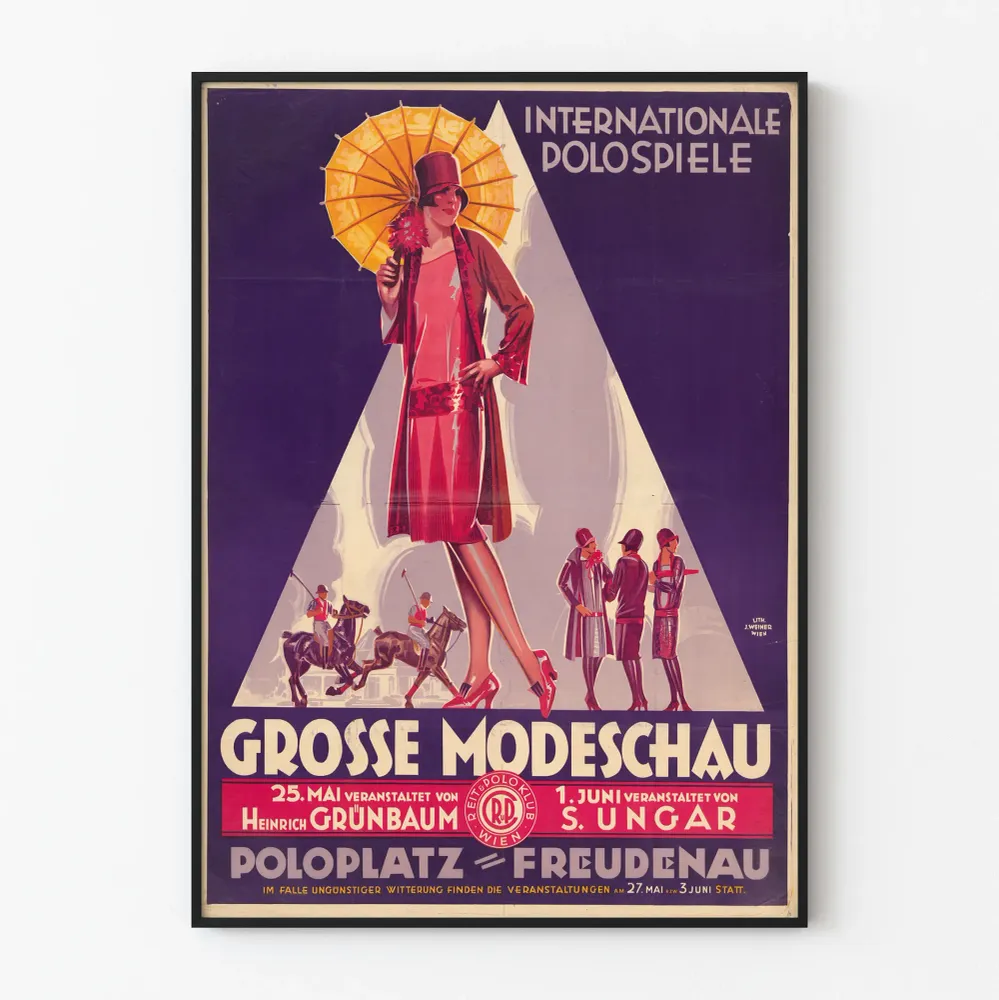Vintage-muotinäyttely Polo Spiele -juliste