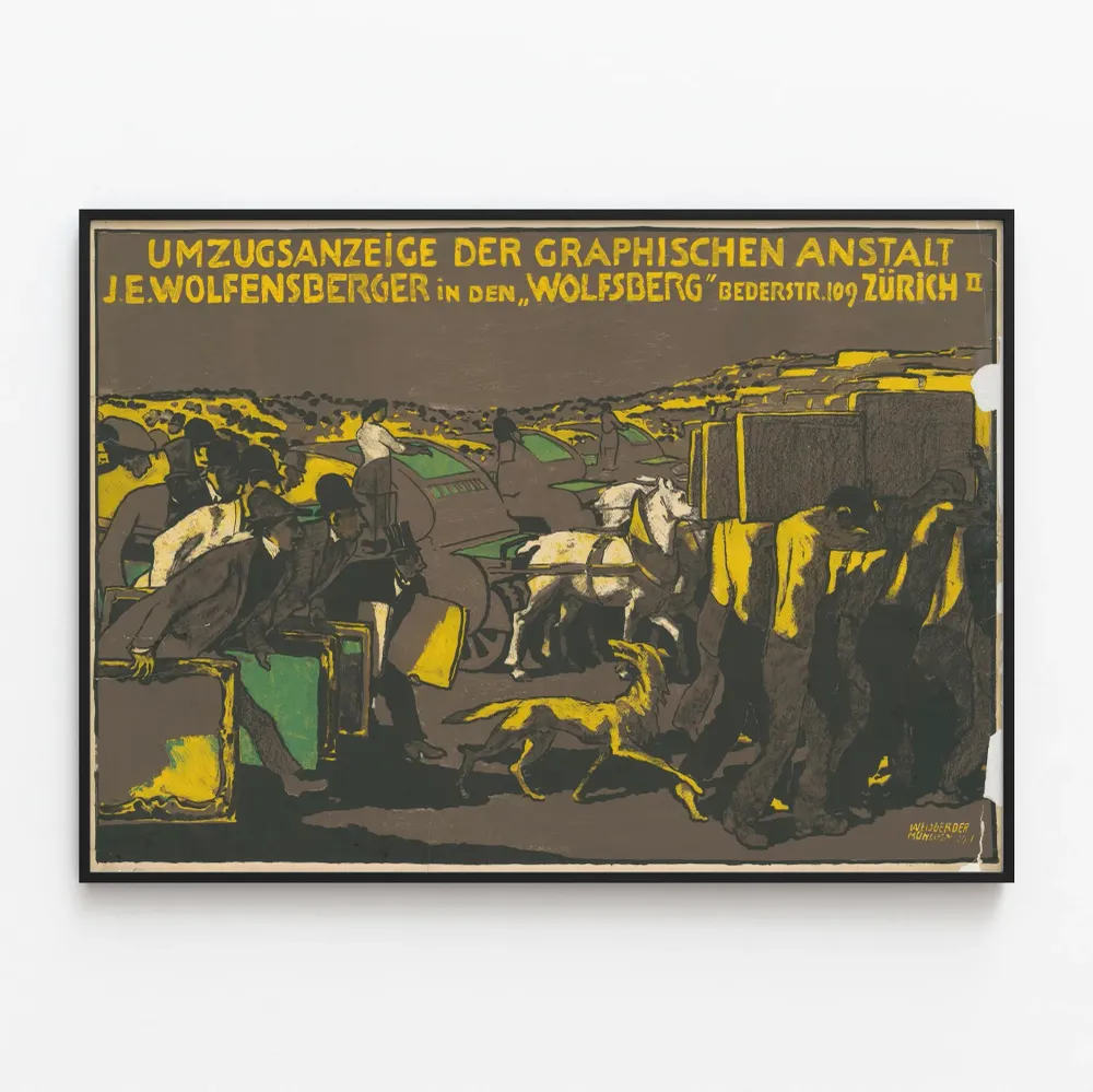 Vintage-muuttokuva Juliste Graphische Anstalt J.E. Wolfensberger Zürich