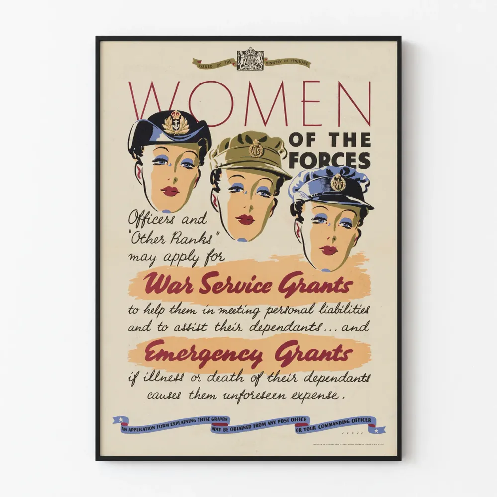 Vintage-naiset joukkojen juliste - Sotilaskoriste seinälle