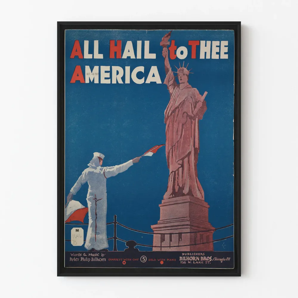 Vintage-patriottinen juliste 'Kunnia Sinulle, Amerikka' Vapaudenpatsaan kanssa