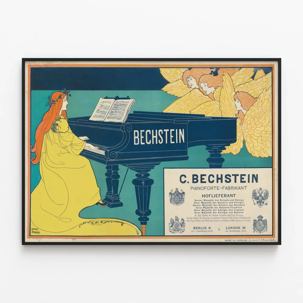 Vintage-pianojuliste C. Bechstein seinäkoristeluun