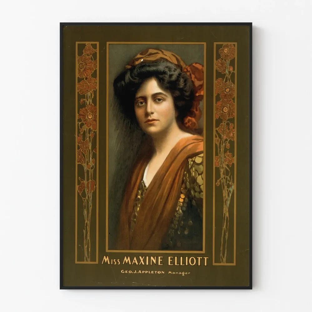 Vintage-porträtijuliste Miss Maxine Elliott Art Nouveau -tyyli