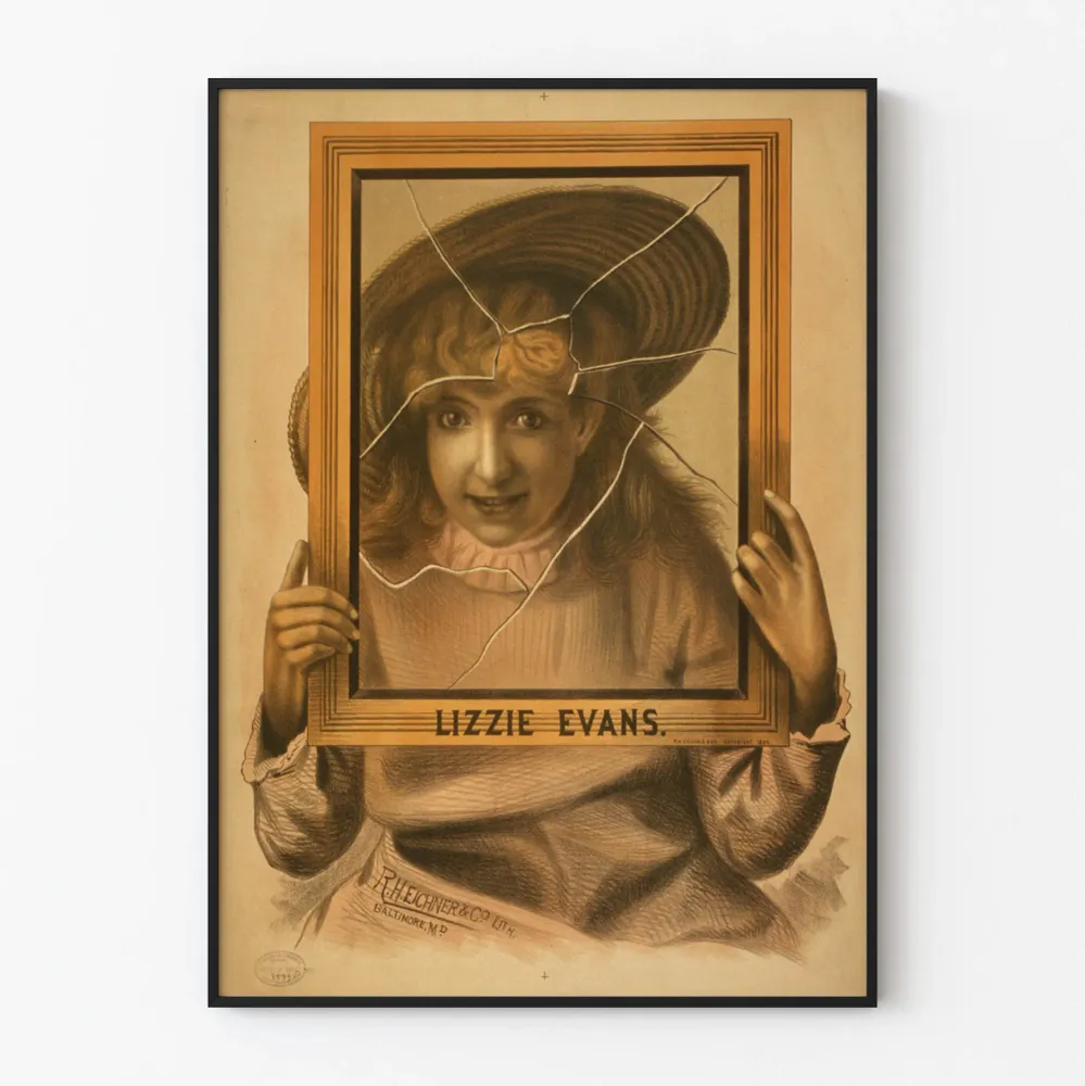 Vintage-porträtin juliste Lizzie Evans, rikotulla kehyksellä efektillä