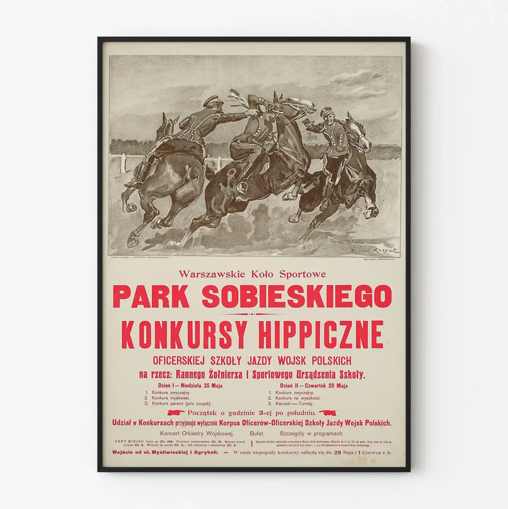 Vintage-ratsastuskilpailujen juliste Park Sobieskiego - Puolan ratsastuskoulun juliste