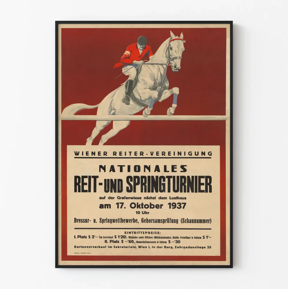 Vintage-ratsastuskilpailun estehyppykilpailun juliste 1937