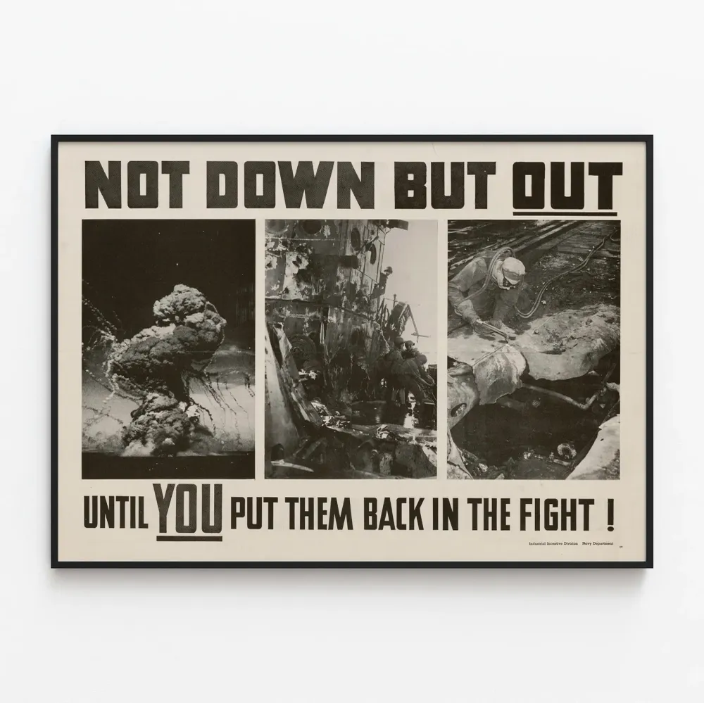 Vintage-seinäjuliste 'Not Down But Out' - Inspiroiva seinäkoristelu