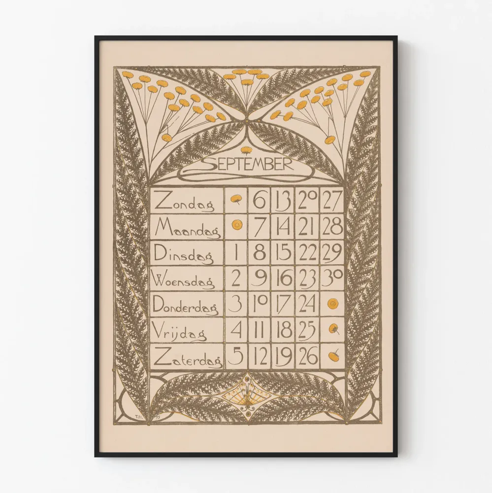 Vintage-seinäkalenteri syyskuu 1896 juliste sisustukseen