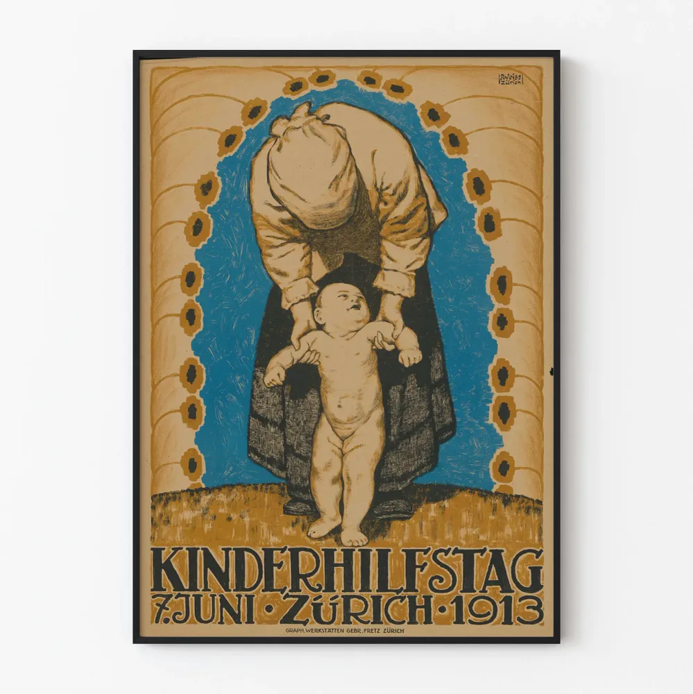 Vintage-seinäkoriste Kinderhilfstag Zürich 1913 -juliste