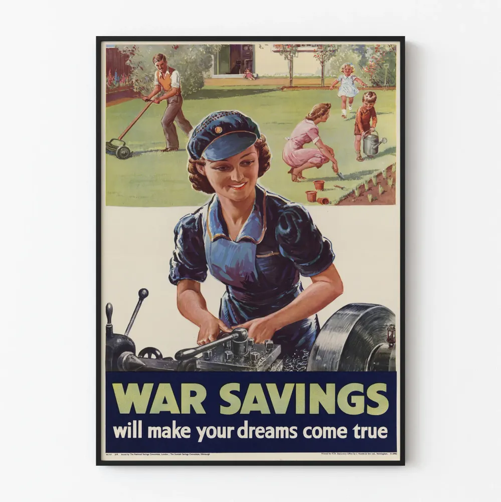 Vintage-sotien säästöjuliste - retroseinäsuunnittelu