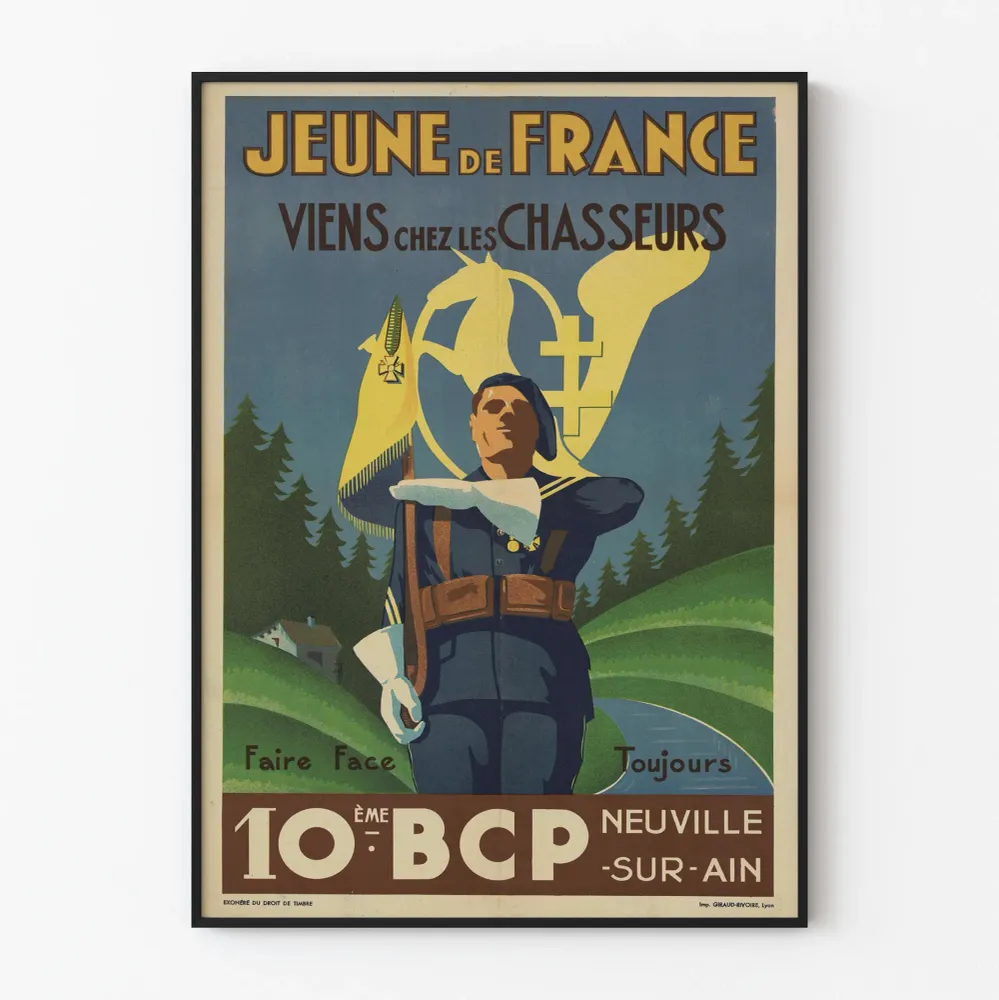 Vintage-sotilasarvostus Juliste Nuori Ranskasta 10. BCP Neuville-sur-Ain