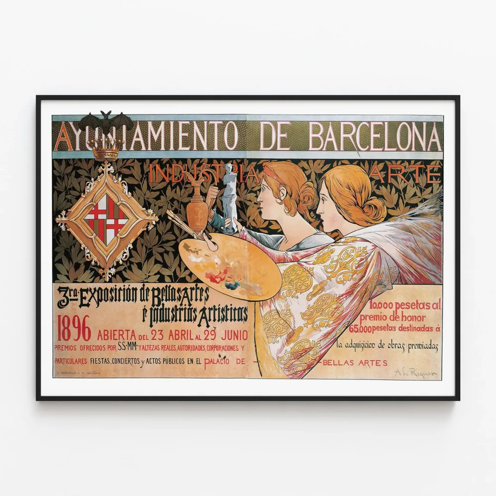 Vintage-taidenäyttelyn juliste 1896 Barcelonassa