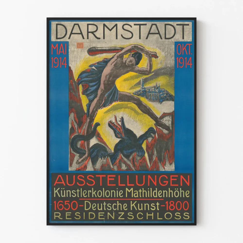 Vintage-taidenäyttelyn juliste Darmstadt 1914 Mathildenhöhe