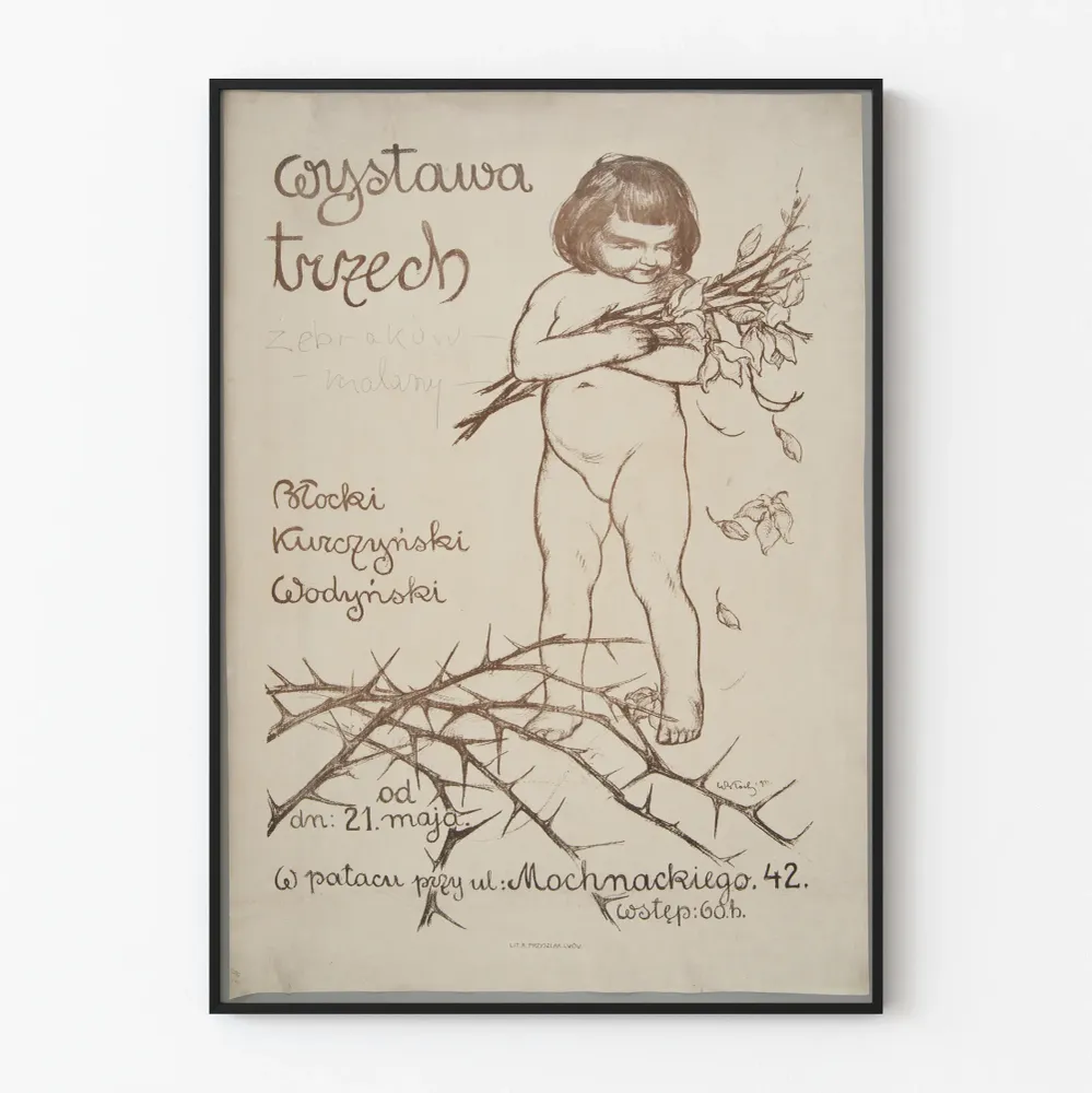 Vintage-taidenäyttelyn juliste lyijykynäpiirustustyylillä