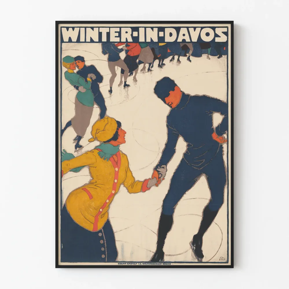 Vintage-talvi Davosissa - taitoluistelutaidejuliste
