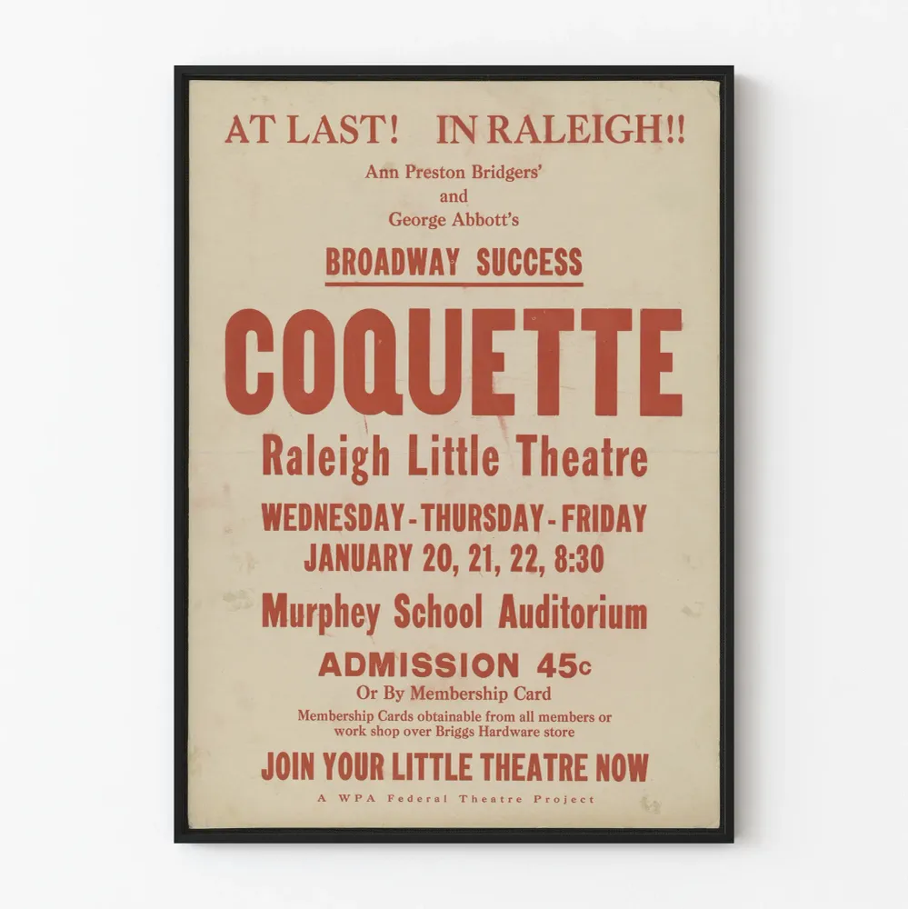 Vintage-teatteri Coquette Raleigh Little Theatre -juliste