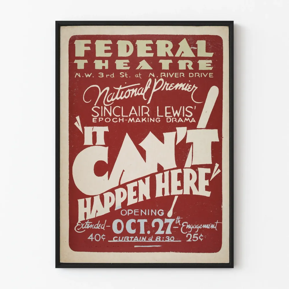 Vintage-teatteri Federal 'It Can't Happen Here' Sinclair Lewis -juliste