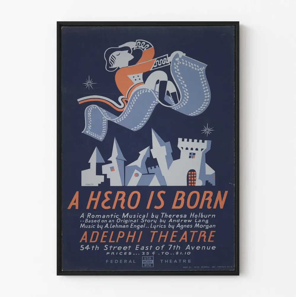Vintage-teatterijuliste Hero is Born - Taiteellinen seinäkoristelu