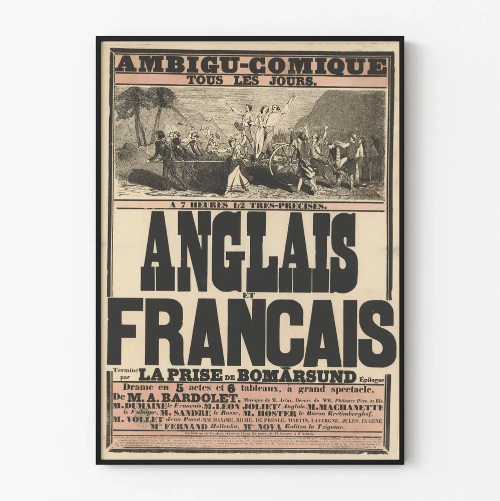 Vintage-teatterin juliste Ambigu-Comique, englantilainen ja ranskalainen, Bomarsundin valloitus