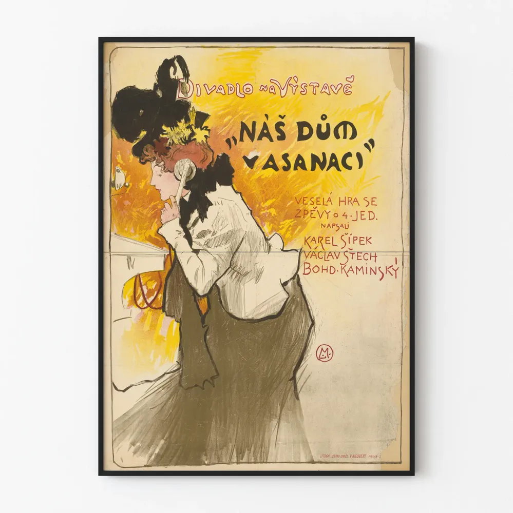 Vintage-teatterin juliste « Náš dům v asanaci » seinäkoristelu