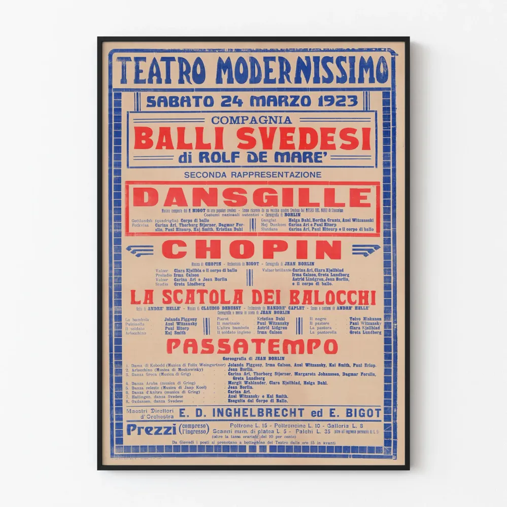 Vintage-teatterin juliste Teatro Modernissimo - Ruotsalainen tanssiyhtye 1923