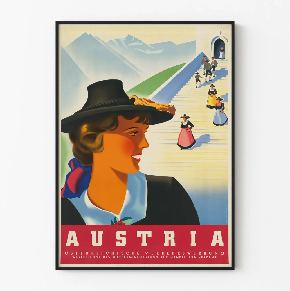 Vintage-tyylinen koristejuliste Itävalta - Retro-tyylinen juliste seinäkoristukseen