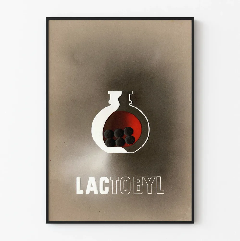 Vintage-tyylinen Lactobyl-dekoratiivinen juliste minimalistisessa tyylissä