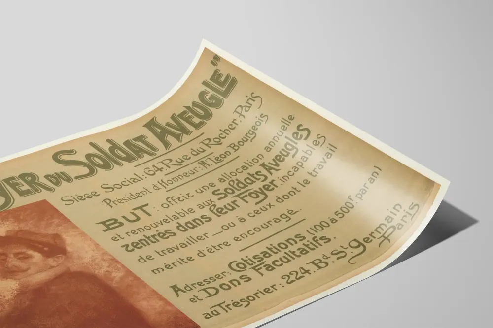 Vintajuliste sokean sotilaan tulisijalle, historiallinen seinäkoriste